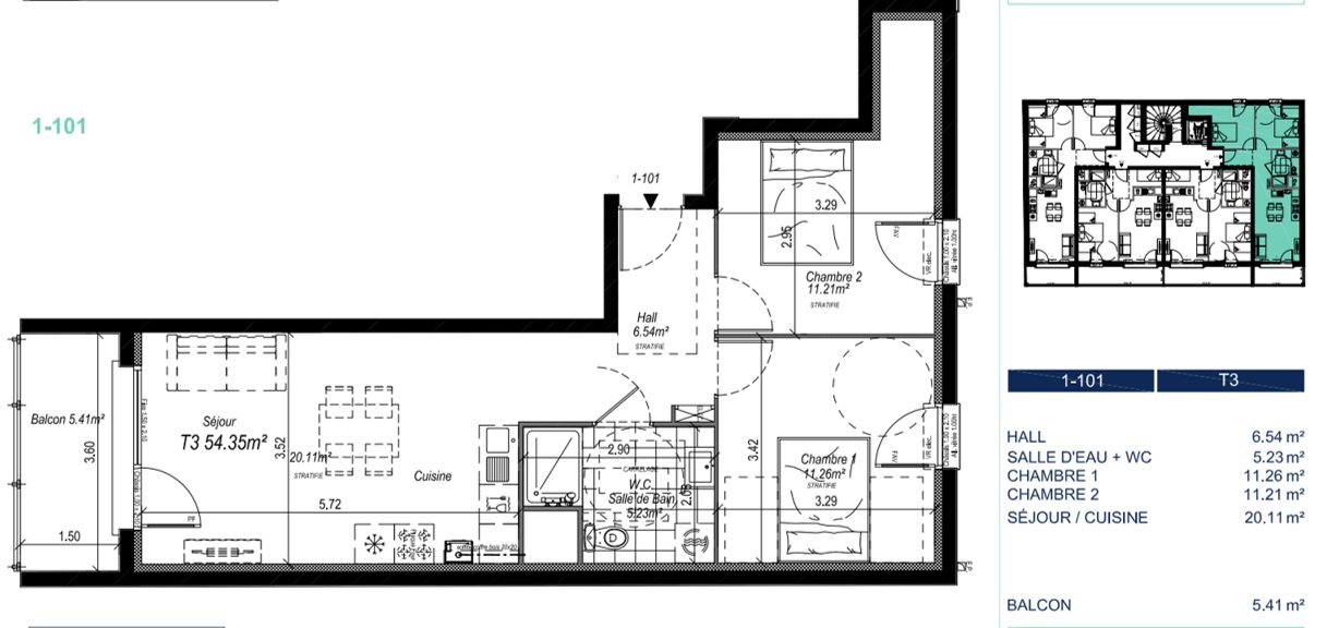 STELLA Appartement Stella 3 pièce(s) 53.74 m2 avec terrasse de 5.12m² et parking inclus 4
