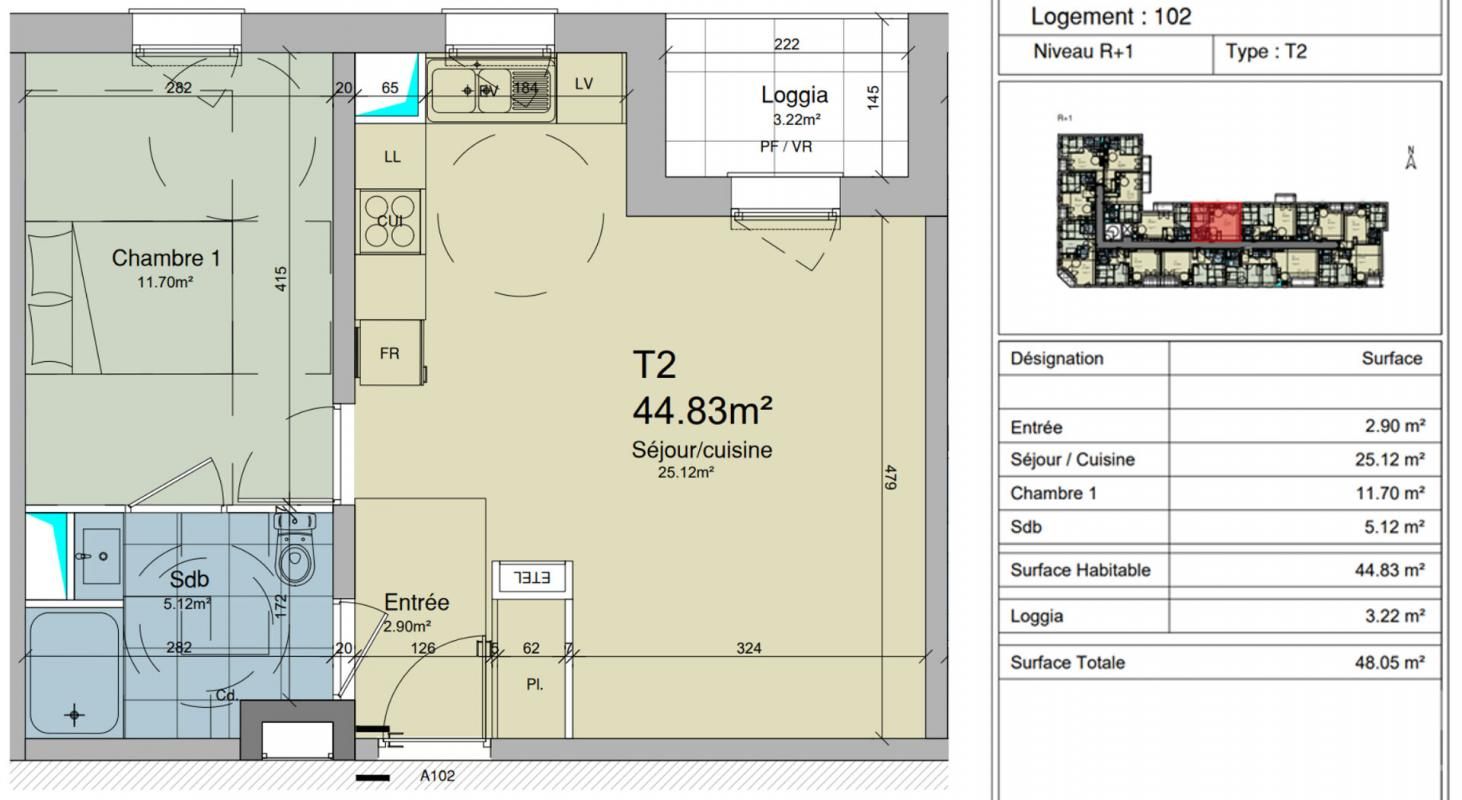 BETHUNE Appartement Bethune 2 pièce(s) 44.83 m2 avec loggia et parking 2