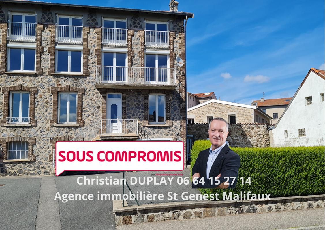 Saint Genest Malifaux 42660 immeuble en pierre et briques de trois niveaux habitables élevés sur cave et garage 160m² habitables sur 371m² de cour et terrain