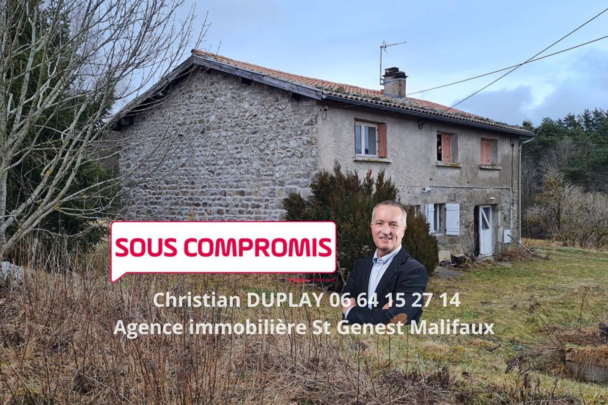 Saint Genest Malifaux 42660 fermette sur deux niveaux comprenant environ 120m² habitables et un garage sur 1,3 hectare de terrain agricole