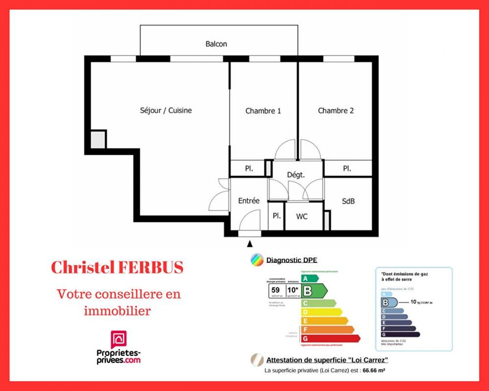 93160 NOISY LE GRAND CENTRE Appartement 3 pièces 66.66 m² 2 Chambres Balcon-Double box