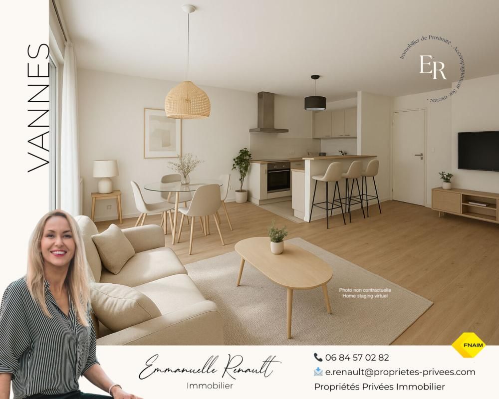 VANNES Beaupré Kersec. Appartement T4 lumineux de 75,36 m² avec ascenseur, balcon sud ouest, 3 chambres et parking privatif