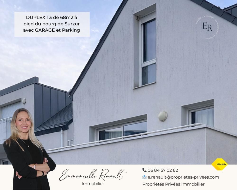 SURZUR Appartement T3 en DUPLEX de 67,70 m2, lumineux. À pied du bourg