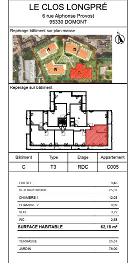 DOMONT Appartement Domont 3 pièce(s) de 62m2+Terrasse+ Jardin 4
