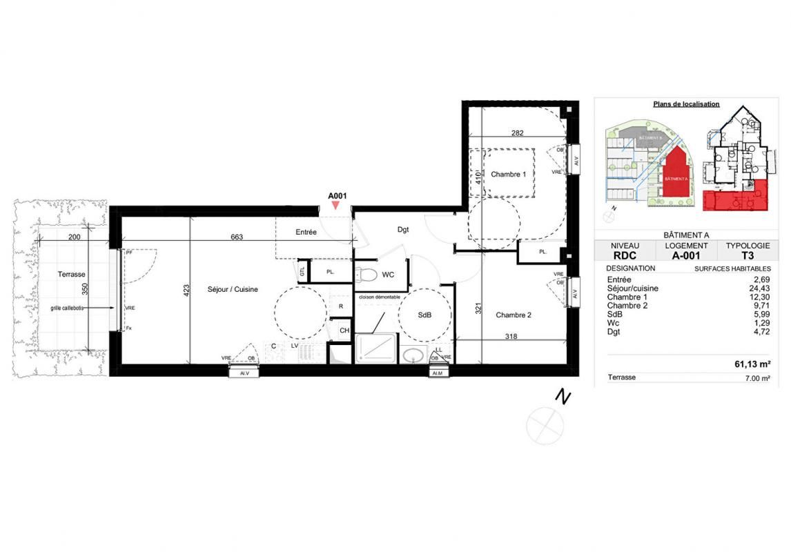 BELZ Appartement Belz 3 pièce(s) 61.13 m2 en rdc avec terrasse et parking 2