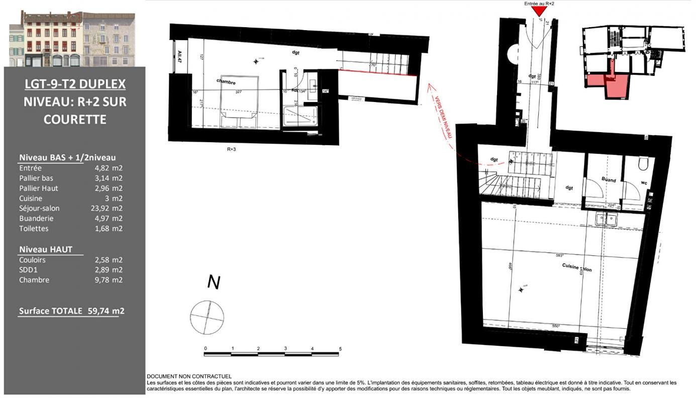 VIENNE Appartement à aménager Vienne 2 pièce(s) duplex 62 m2 3