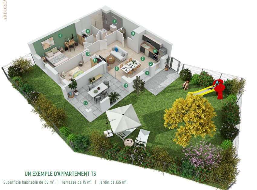 SAUVIAN Appartement avec terrasse et jardin de 54,50 m², exposition Sud 2
