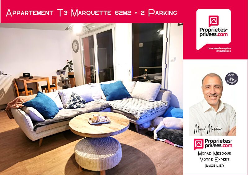 MARQUETTE-LEZ-LILLE Appartement Marquette Lez Lille 3 pièce(s) 62 m2 balcon 2 Parkings 3