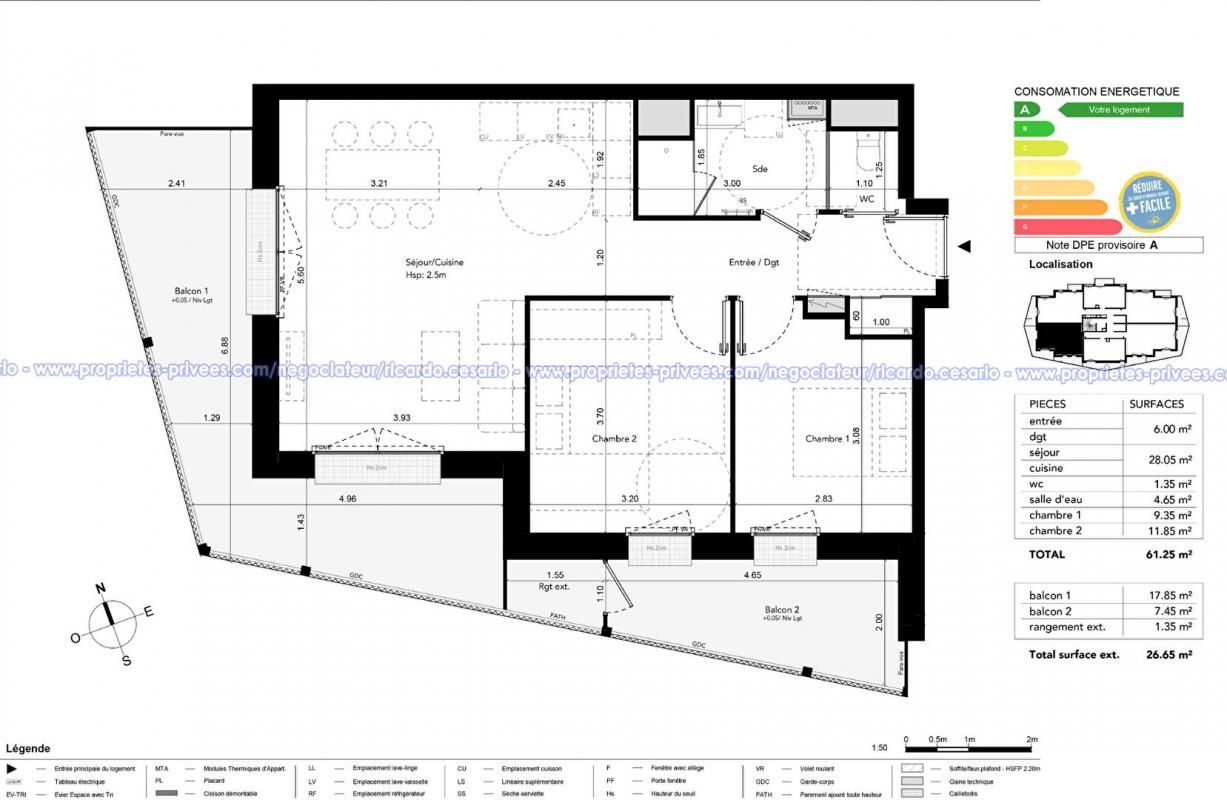 BREST Appartement vue mer Brest 3 pièce(s) 61.25 m2 3