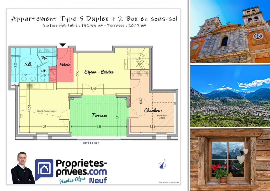Briançon - Centre ville -  Appartement Type 5 Duplex de 132.88 m² + Terrasse avec 2 box et casier à ski