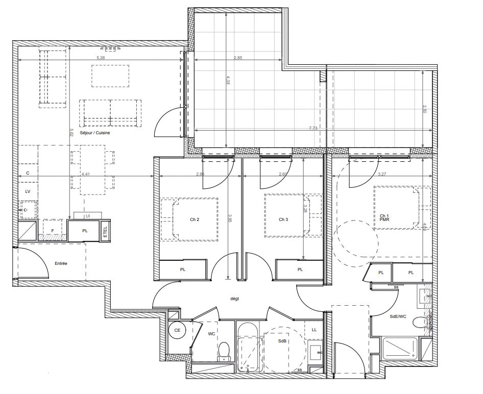 BEZIERS Au coeur du quartier de la Courondelle, T4  de 93 m², avec terrasse 3