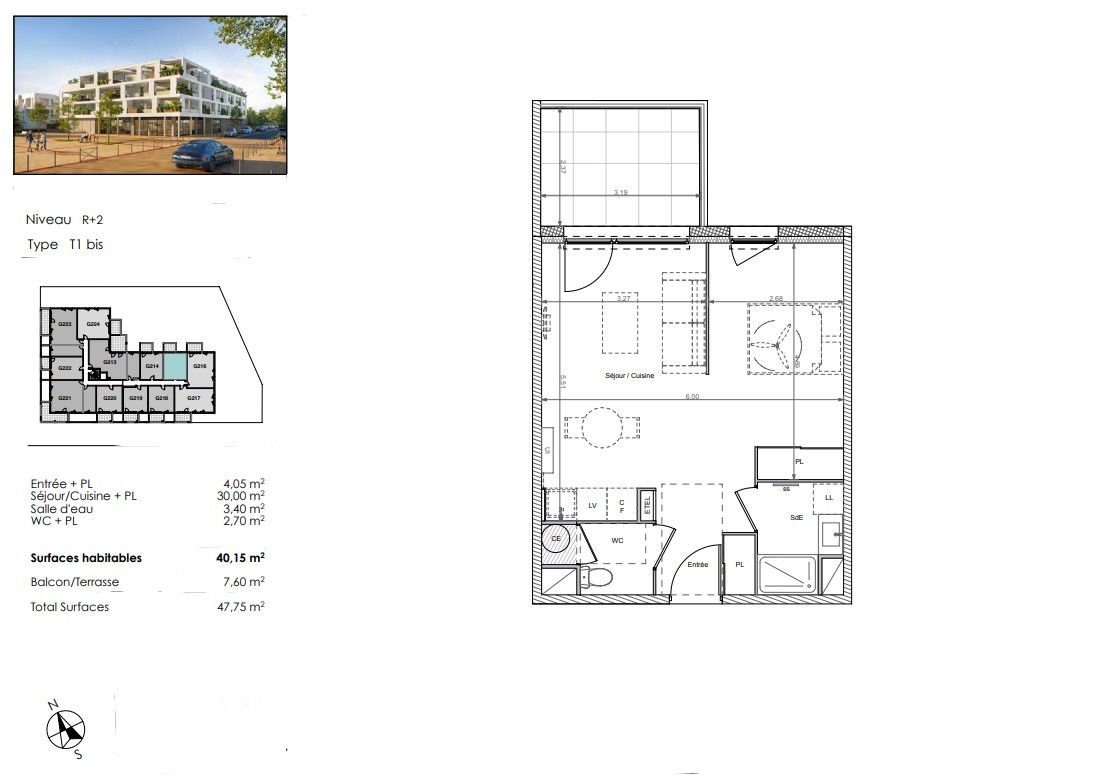 BEZIERS Un habitat tourné vers la nature, T1 Bis  de 40 m², avec terrasse 2