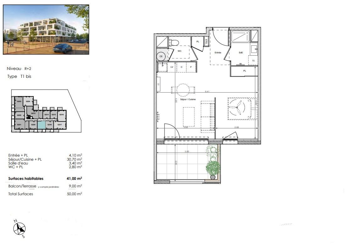 BEZIERS Un habitat tourné vers la nature, T1 Bis de 41 m², avec terrasse exposée Sud 2