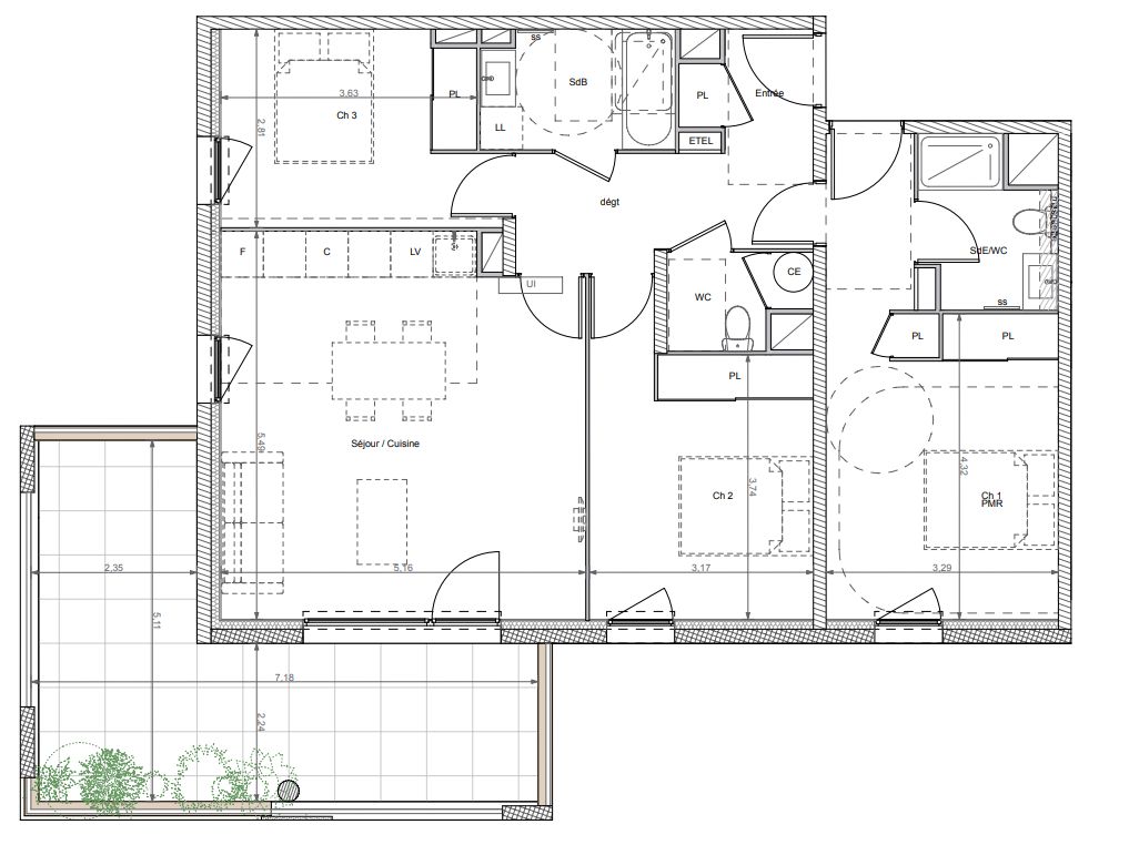 BEZIERS Un habitat tourné vers la nature, T4  de 88 m², avec terrasse exposée Ouest 3