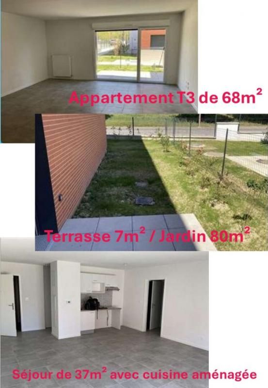 TOULOUSE TOULOUSE Secteur SESQUIERES Apt T3 68 m2 avec JARDIN de 79m² et TERRASSE 7m² - 1 parking VOITURE et 1 place MOTO en SOUS-SOL - DISPONIBLE - 191 600 euros TTC 2