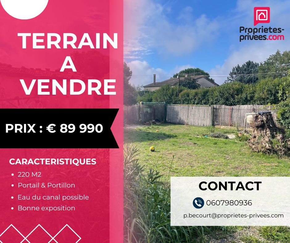 Terrain plat  à bâtir 220 m2 libre constructeur