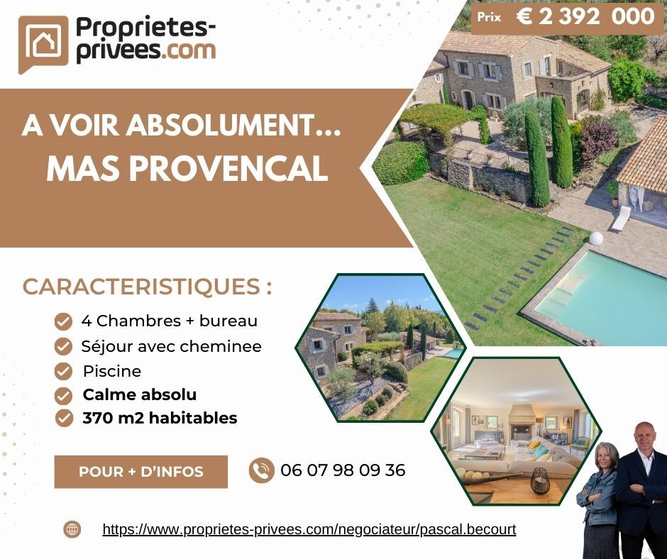 GORDES Gordes 84220: Mas Provençal  en pierre 370 m2 avec piscine sur un parc de 5000m2 1