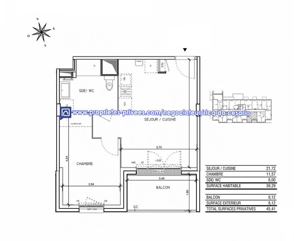 Appartement Quimper 2 pièce(s) 39.29 m2