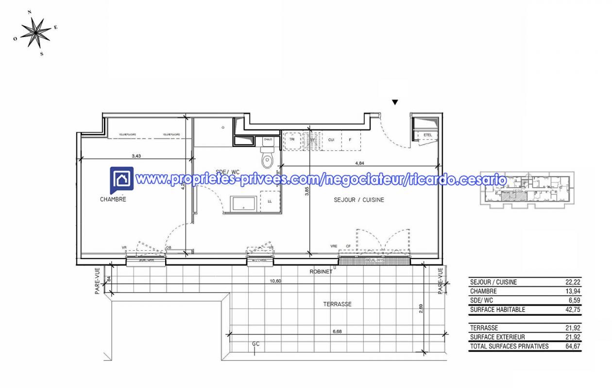 Appartement Quimper 2 pièce(s) 42.75 m2