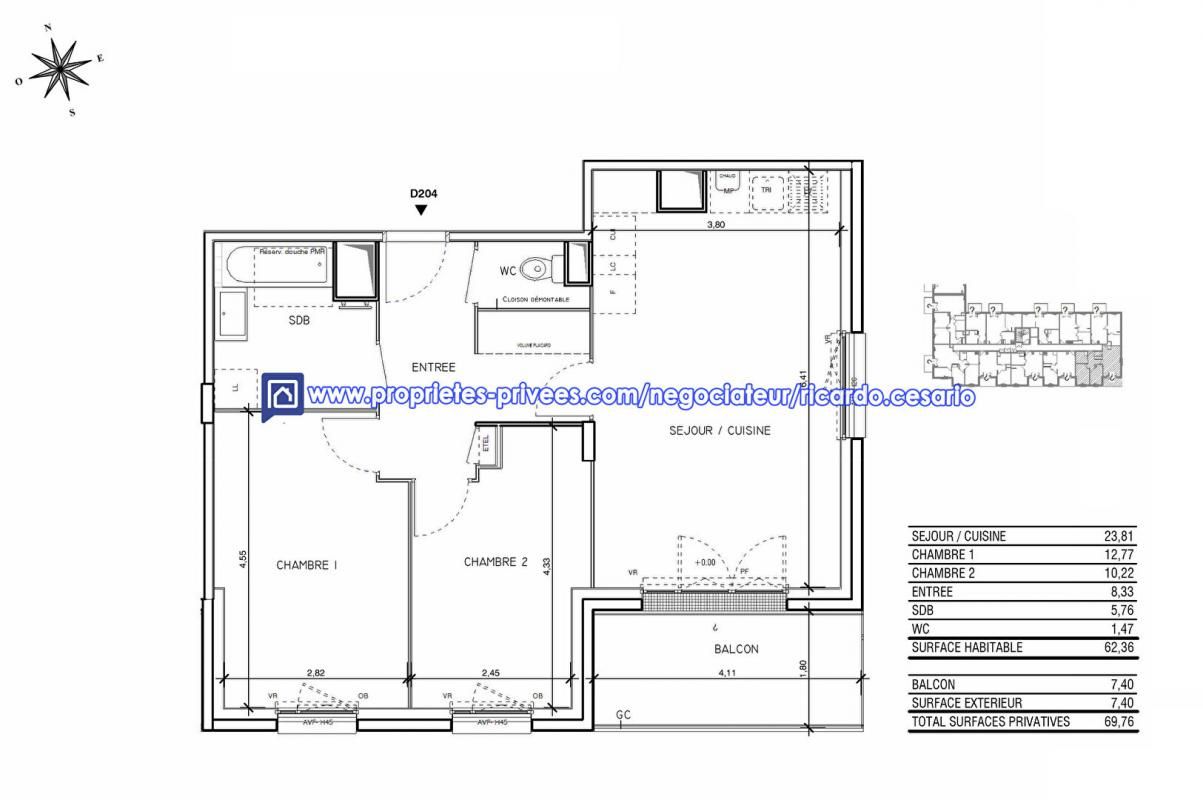 Appartement Quimper 3 pièce(s) 62.36 m2