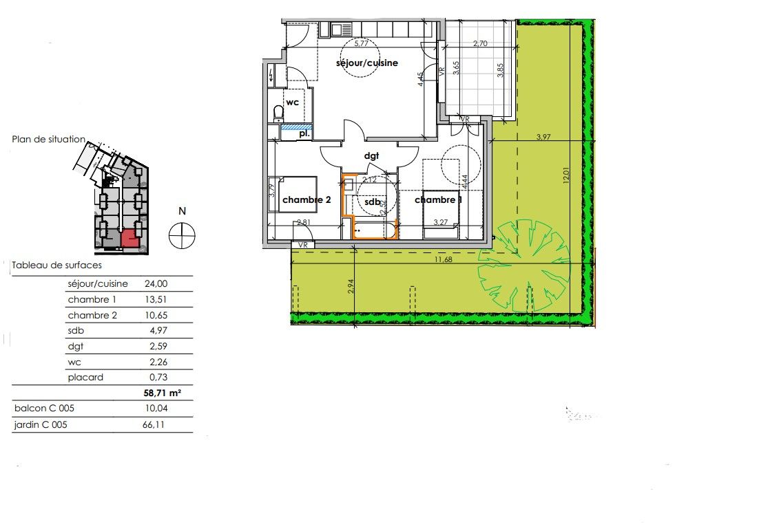 SAUVIAN Savourez le charme méditerranéen. Appartement T3, avec balcon et jardin 2