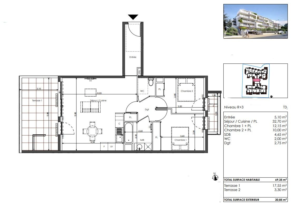 SETE CORNICHE MER. Appartement T3 traversant, deux terrasses 2