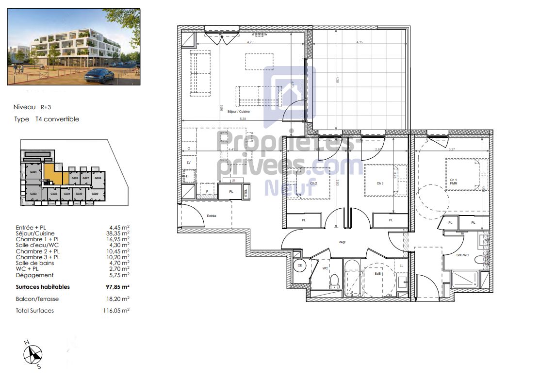 BEZIERS Un habitat tourné vers la nature, T4  de 98 m², avec terrasse 2