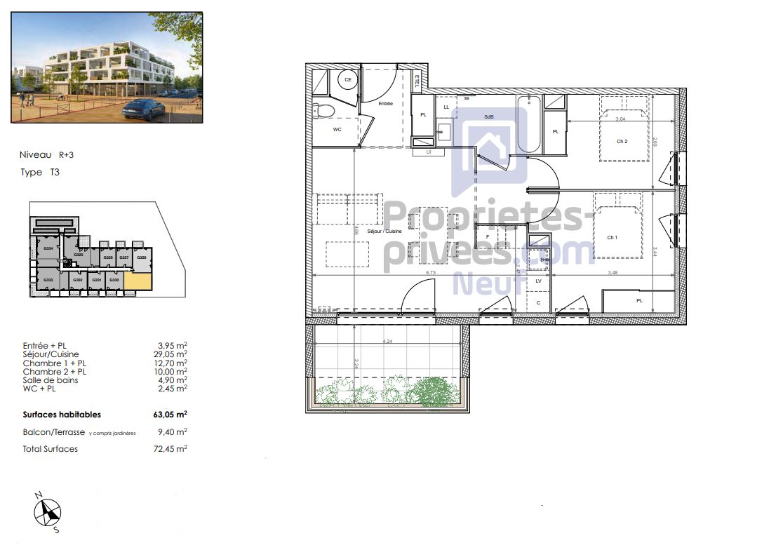 BEZIERS Un habitat tourné vers la nature, T3 de 62 m², avec terrasse exposée Sud 2