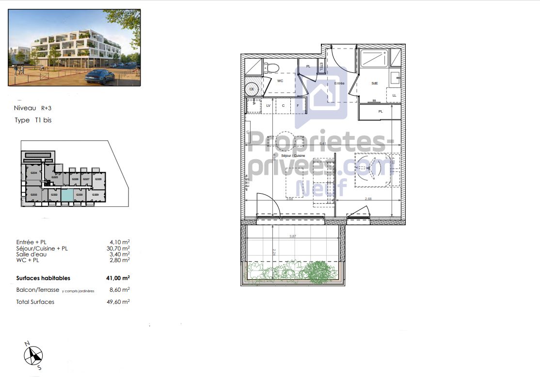 BEZIERS Un habitat tourné vers la nature, T1 Bis de 41 m², avec terrasse exposée Sud 2