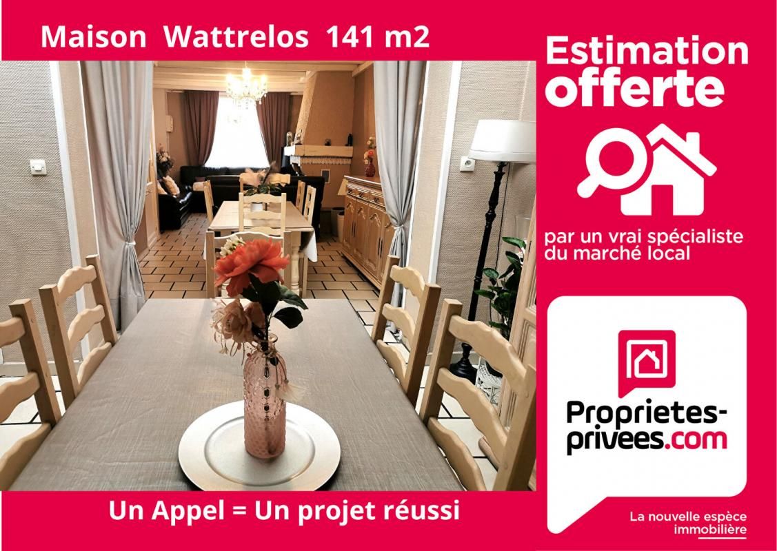 WATTRELOS WATTRELOS, proche Centre, maison de 140 m2 avec 4 chambres, jardin, garage 2 voitures 1