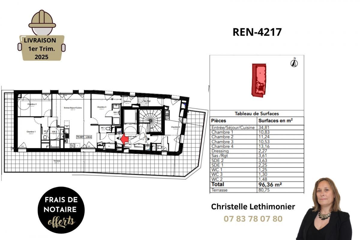 RENNES Appartement Rennes 5 pièces - 96.36 m² - Quartier Sainte Thérèse - Dernier étage - Grande terrasse 2