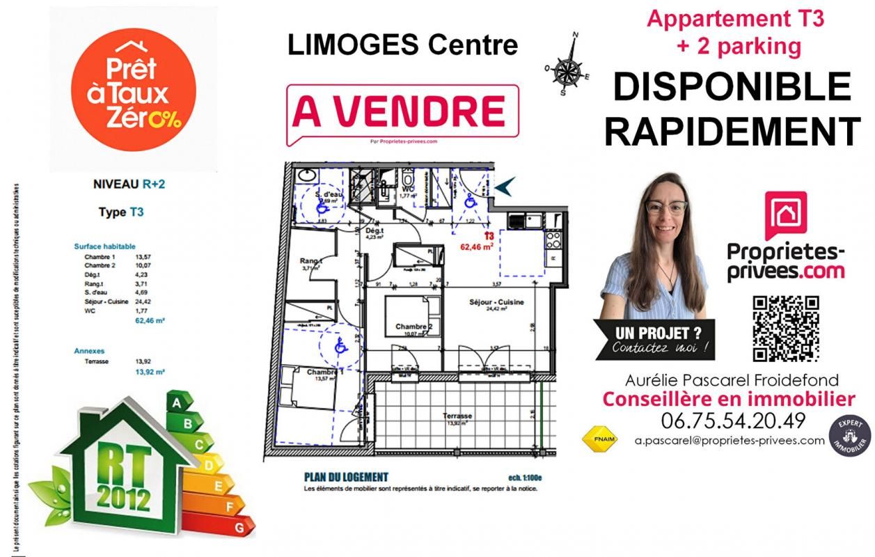 LIMOGES 261 500 Euros / LIMOGES CENTRE / APPARTEMENT T3 de 62m² avec TERRASSE et PARKING - Un cadre de vie idéal ! 1