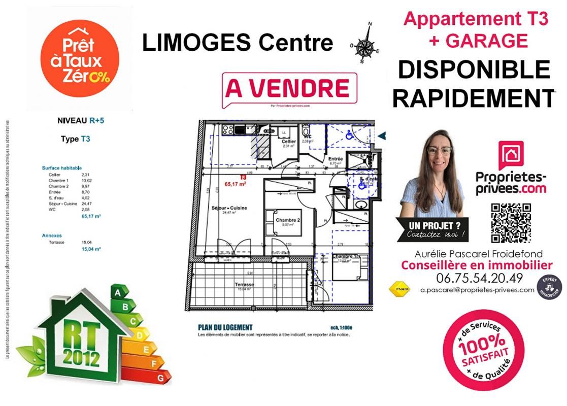 LIMOGES 272 500 Euros / LIMOGES CENTRE / APPARTEMENT T3 de 65m² avec TERRASSE de 15m² et GARAGE - Un cadre de vie idéal ! 2