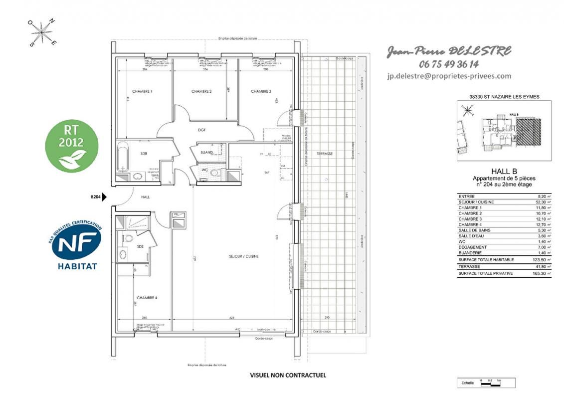 SAINT-NAZAIRE-LES-EYMES DERNIER ETAGE -5 PIECES 123 m² TERRASSE avec 2 garages 1 parking et 1 cave 2