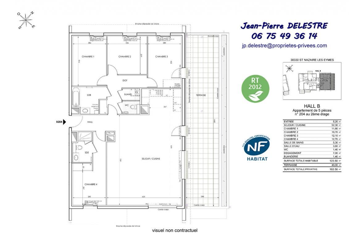 SAINT-NAZAIRE-LES-EYMES DERNIER ETAGE -5 PIECES 123 m² TERRASSE  avec garage, parking et cave 2