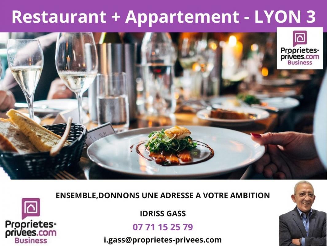69003 LYON - RESTAURANT 85 COUVERTS, TERRASSE + Appartement