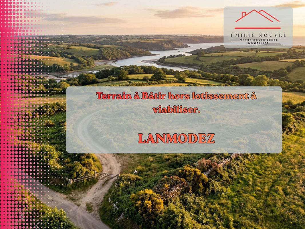 Terrain constructible de 1011 m² au calme à Lanmodez, hors lotissement